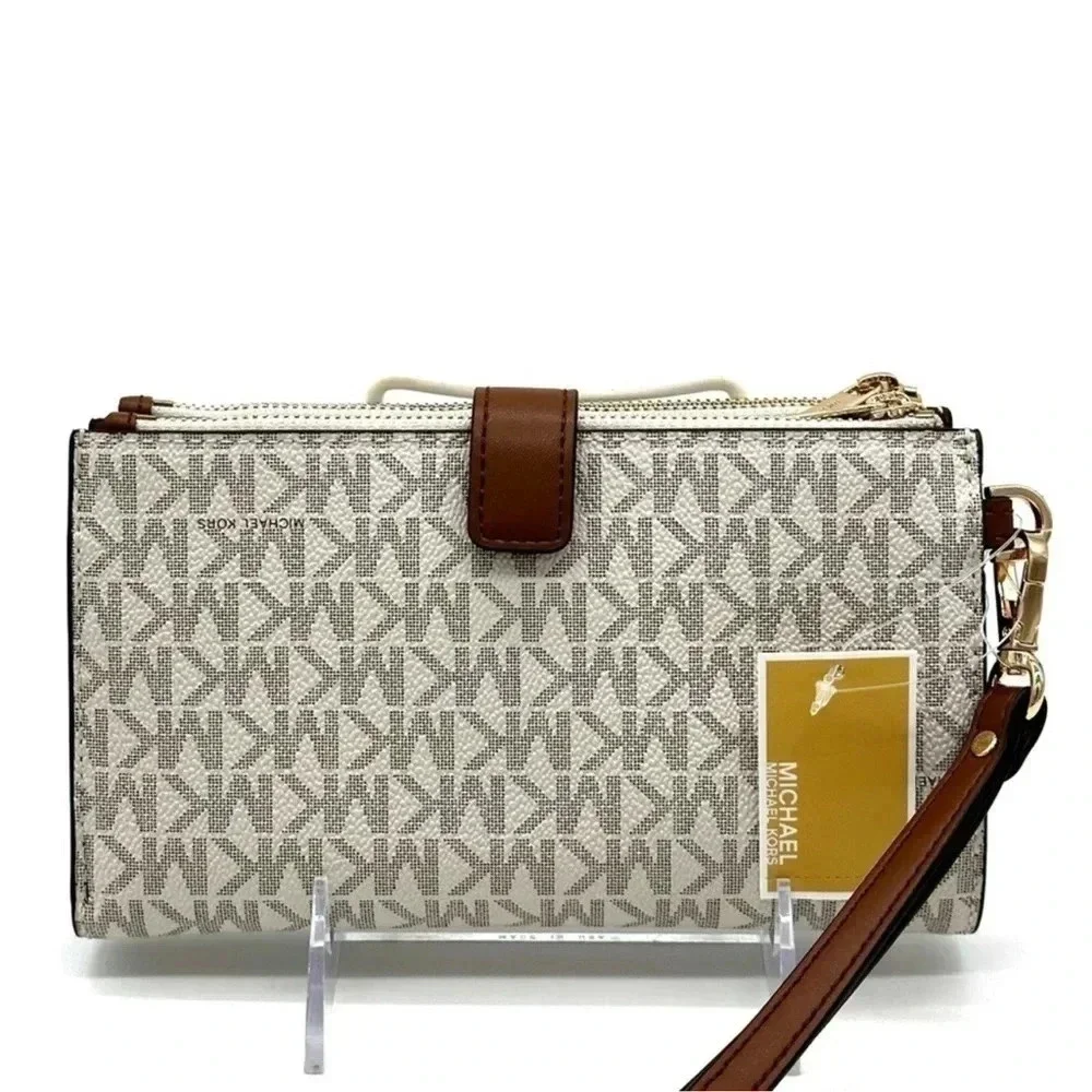 Michael Kors Double Zip Wallet Wristlet Vanilla Leather - Picture 5 of 7